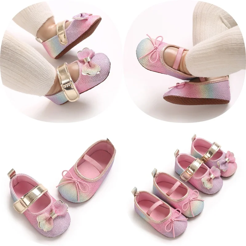 

Colorful Girls Party Shoes Butterfly Bow First Walkers Soft Sole Comfortable Infants Shoes for 0-18 Months
