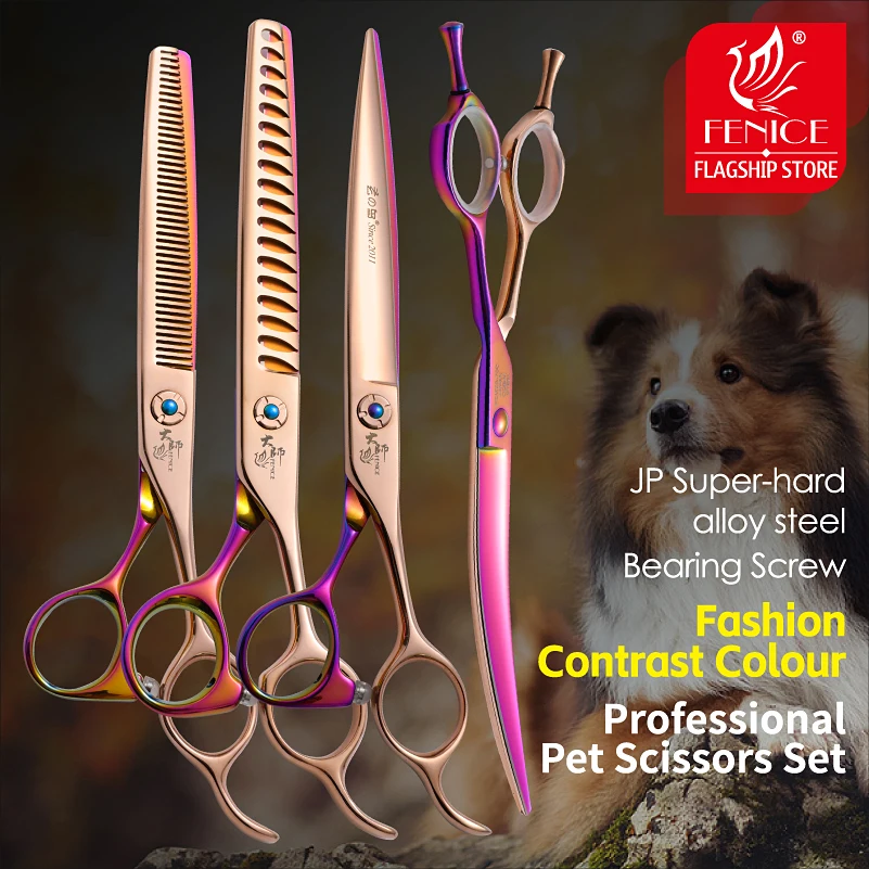 

Fenice High-end 6.5/7.0/7.5 inch JP440C Fashion Contrast Colour Pet Cutting Curved Chunker Thinning Grooming Scissors petkit