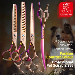 Fenice High-end 6.5/7.0/7.5 inch JP440C Fashion Contrast Colour Pet Cutting Curved Chunker Thinning Grooming Scissors petkit