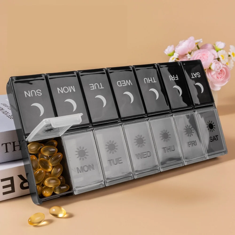 

Новый популярный большой еженедельный органайзер для таблеток, 2-кратная коробка для таблеток, 14 сеток для хранения таблеток, для хранения больших витаминальных добавок, рыбьего масла