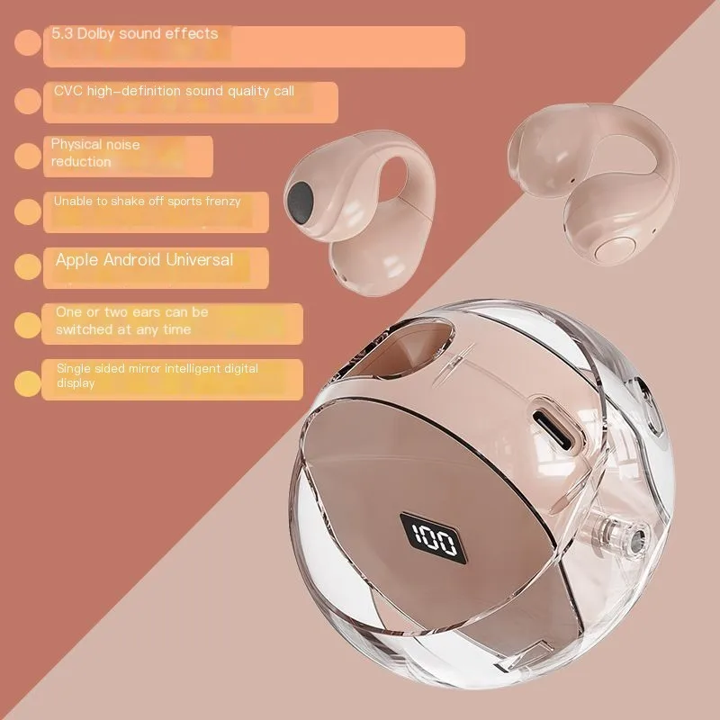 High Appearance Mini Wireless Bluetooth Earphones with Noise Reduction Makeup Mirror Headset Long Range High Power Earclip Style