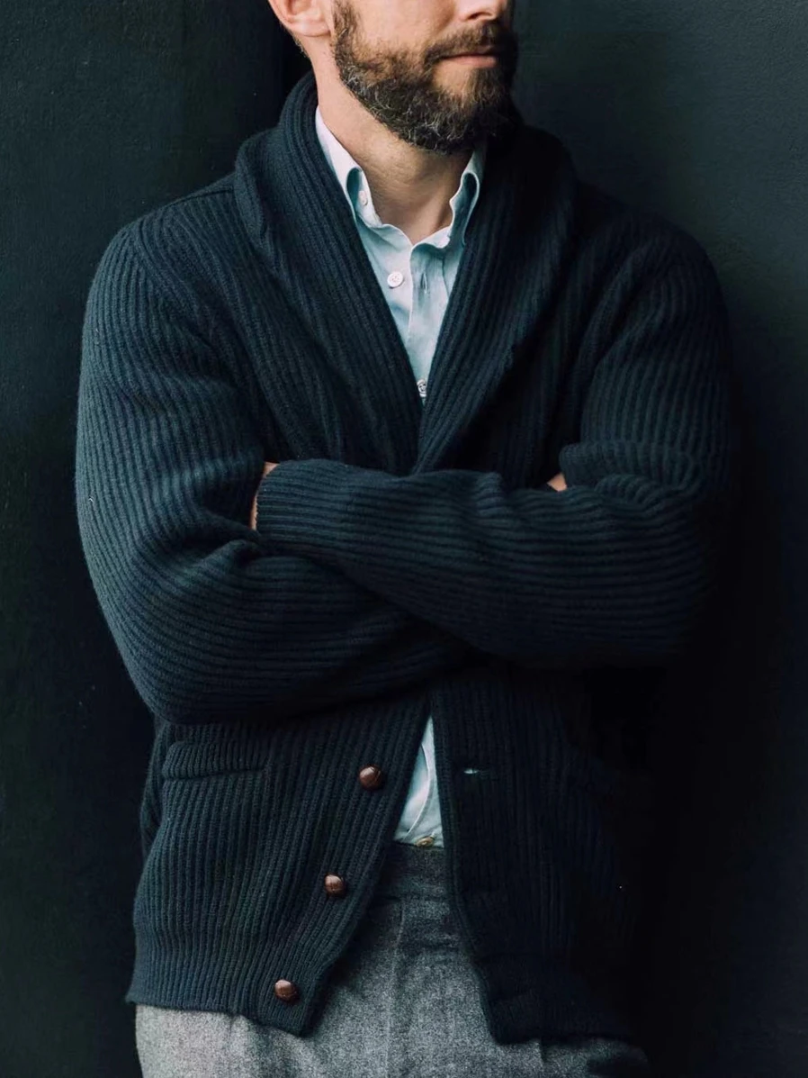 Classic 920s awl Collar Cardigan Heavy Knitted Wool Blend Sweater Faion Urban Sle Long Sve Thiened Autumn Wear