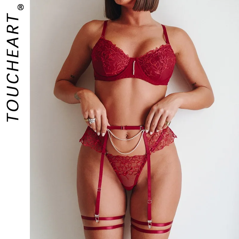 Toucheart المثيرة الملابس الداخلية مع دوائر الساق مثير الدانتيل انظر من خلال Uniform5PCS تشكيل الجسم حساسة مغر الملابس الداخلية سبليت كيت