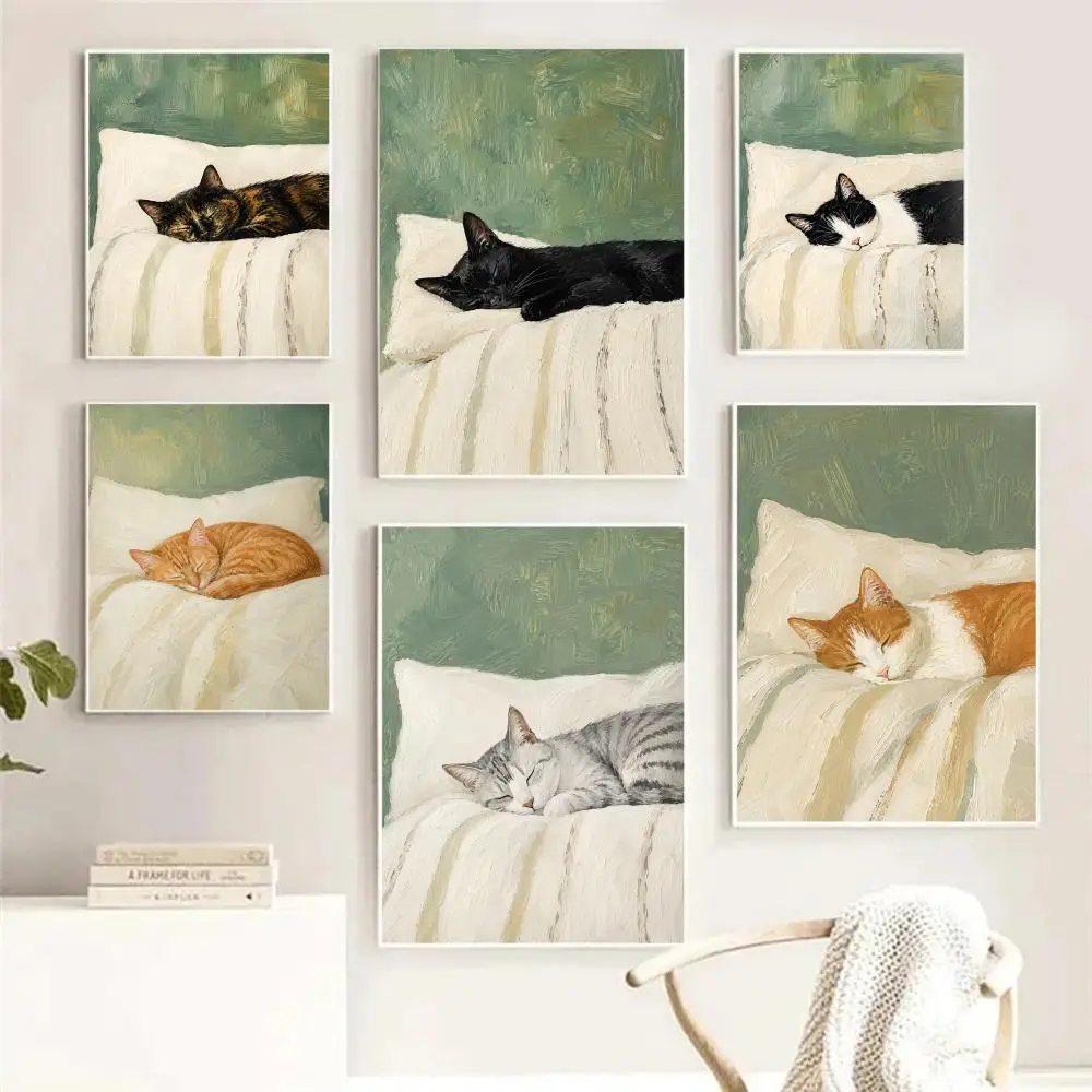 

Sleeping Tuxedo Cat Art Painting Calligraphy Pictures Room Home Bedroom Interior Wall Decoration Canvas Poster Art Mural