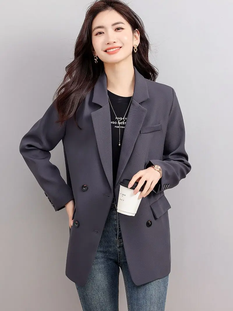 Light Ripening Suit Women 2024 New Spring Casual Loose Lapel Collar Long Sleeved Forking Appear Thin Advanced Sense Black Coat