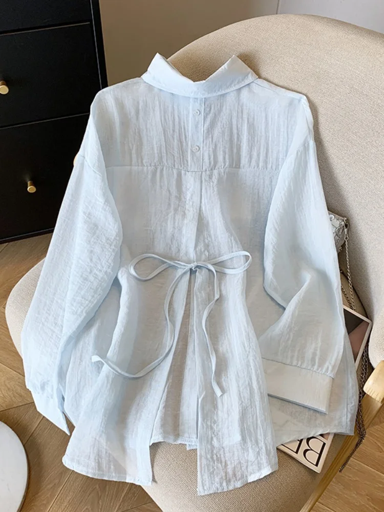 

Long Sleeve Shirts Womens Chiffon Lace-Up Slim Fit Spring Office Formal Korean Style Sweet Feminine Clothing Elegant Lady