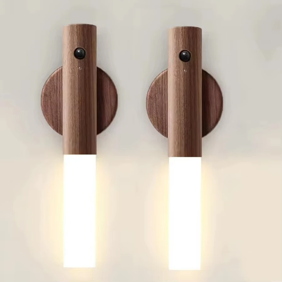 2/4PCS Intelligent Wooden Magnetic Suction Lamp LED Charging Night Light Staircase Corridor Bedroom Human Body Sensing Light