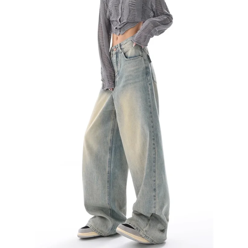 

Y2K Blue Jeans for Women High Quality High Waist American Street Wide Leg Pants Hip Hop Vintage Straight 2024 Autumn Trousers