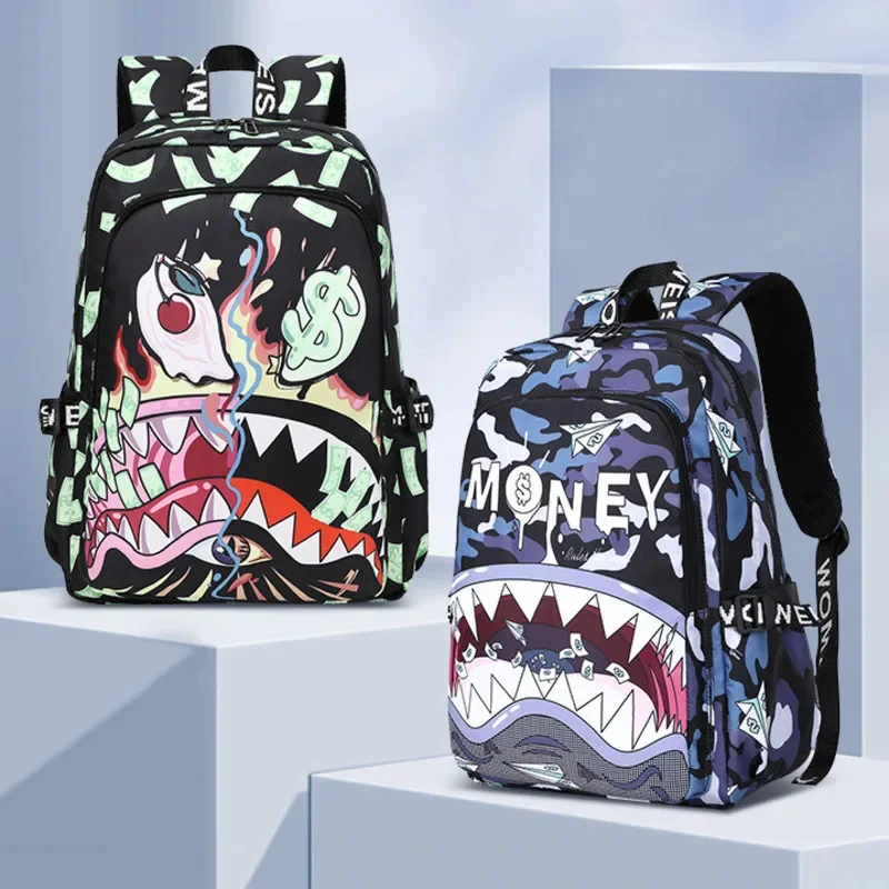Shark Y2K Backpacks Color Student Lightweight Waterproof Printed Backpack High Capacity Personalized Cartoon Shark Backpacks New