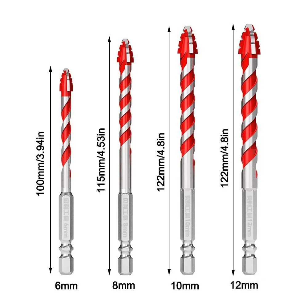 Four-Edged Eccentric Drill Bit Skewed Head Serrated Concrete Drill Bit Set High Hardness Hexagonal Shank Drill Bit Set