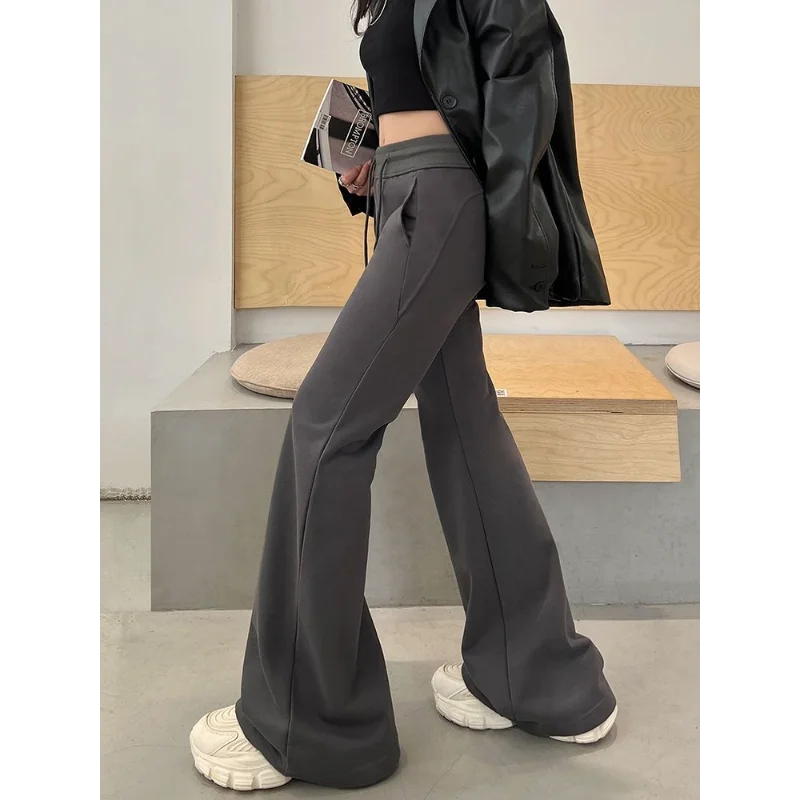 Hoch taillierte Horn-Herbst- und Winter-Neue drapierte, schmale Hose mit Kordelzug