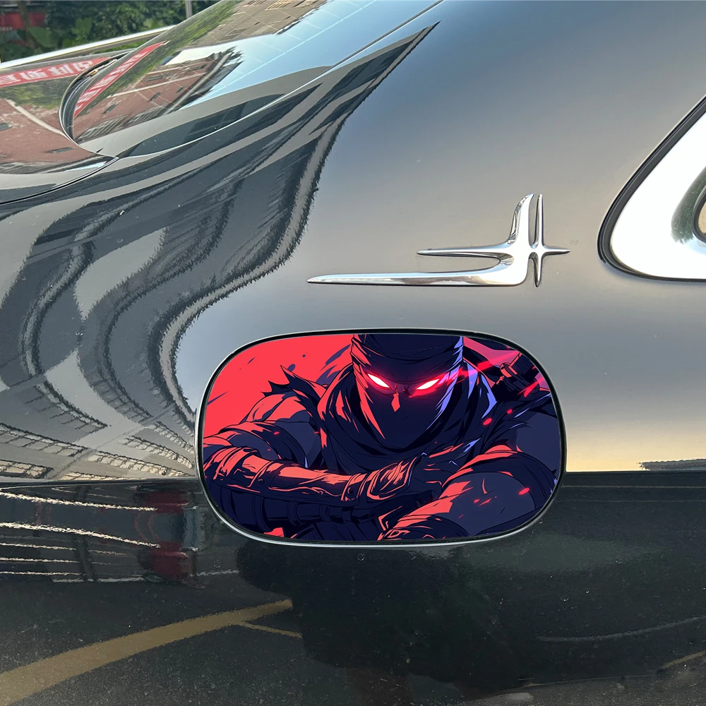 1PC  Red Black Cool Warrior Fuel Cap Sticker UV Resistant PET Oriental Style Universal Vehicle Custom Decor Decal view 6