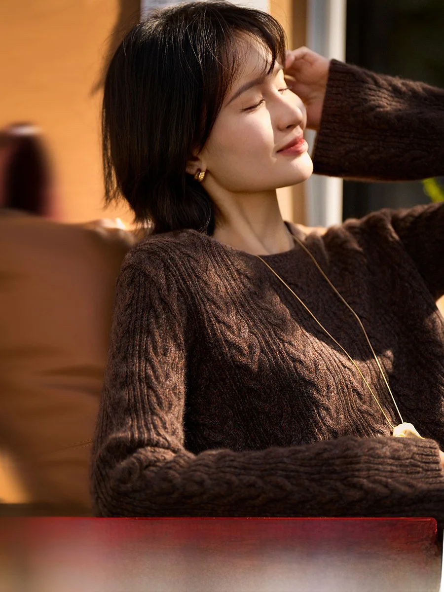 

XiaoHanGe Valuable Heavyweight 00% Camere Sweater Vintage Twisted Knit Lazy Design Bell Sve Soft Warm Casual Women's Top