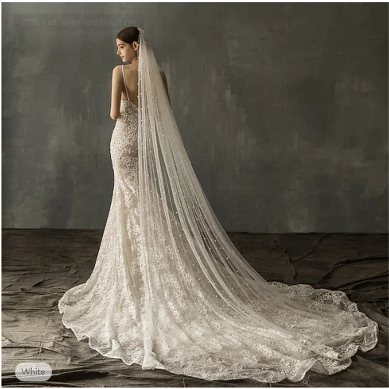 One-tier Elegant & Luxurious Wedding Veil Cathedral Veils with Faux Pearl 78.74 in (200cm) Tulle / Angel cut / Waterfall dress t