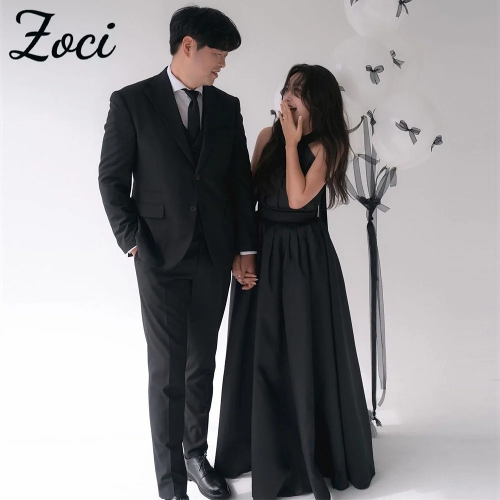 

Zoci Elegant Halter Korea Wedding Dresses Photos Shoot Corset Pleat Satin Bride Dress Customized Sweep Train Floor Bridal Gown