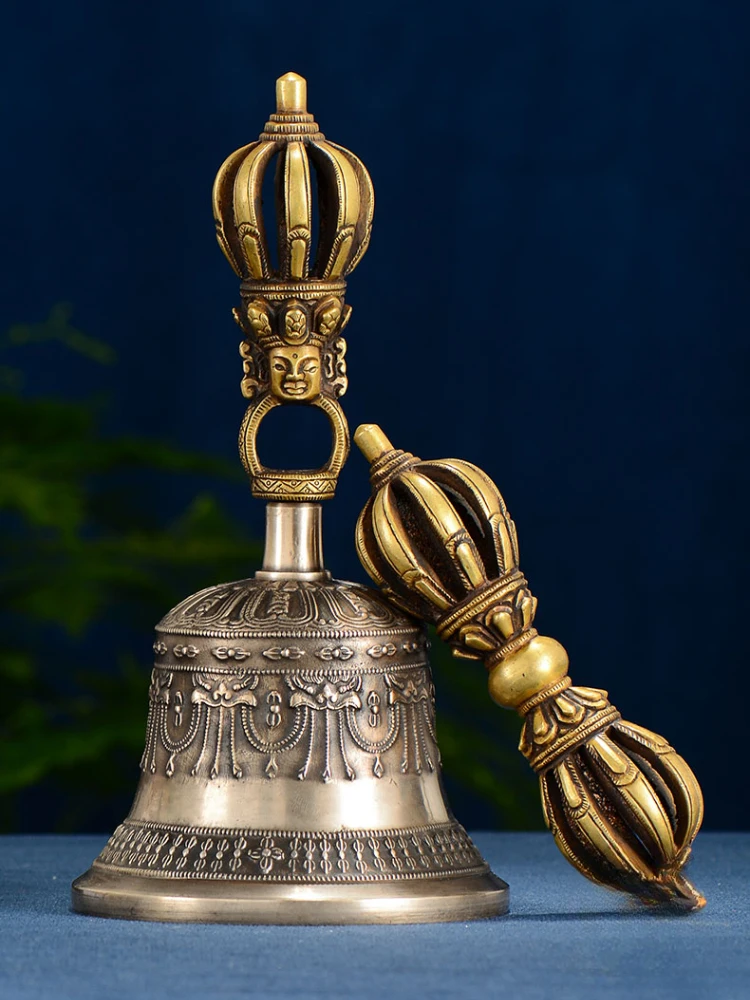 

Nepal Handmade Diamond Tinkle Bell Pestle Ring Big Bronze Hand Bell Method Bronze Carved Bell Percussion Orff Musical Instrument