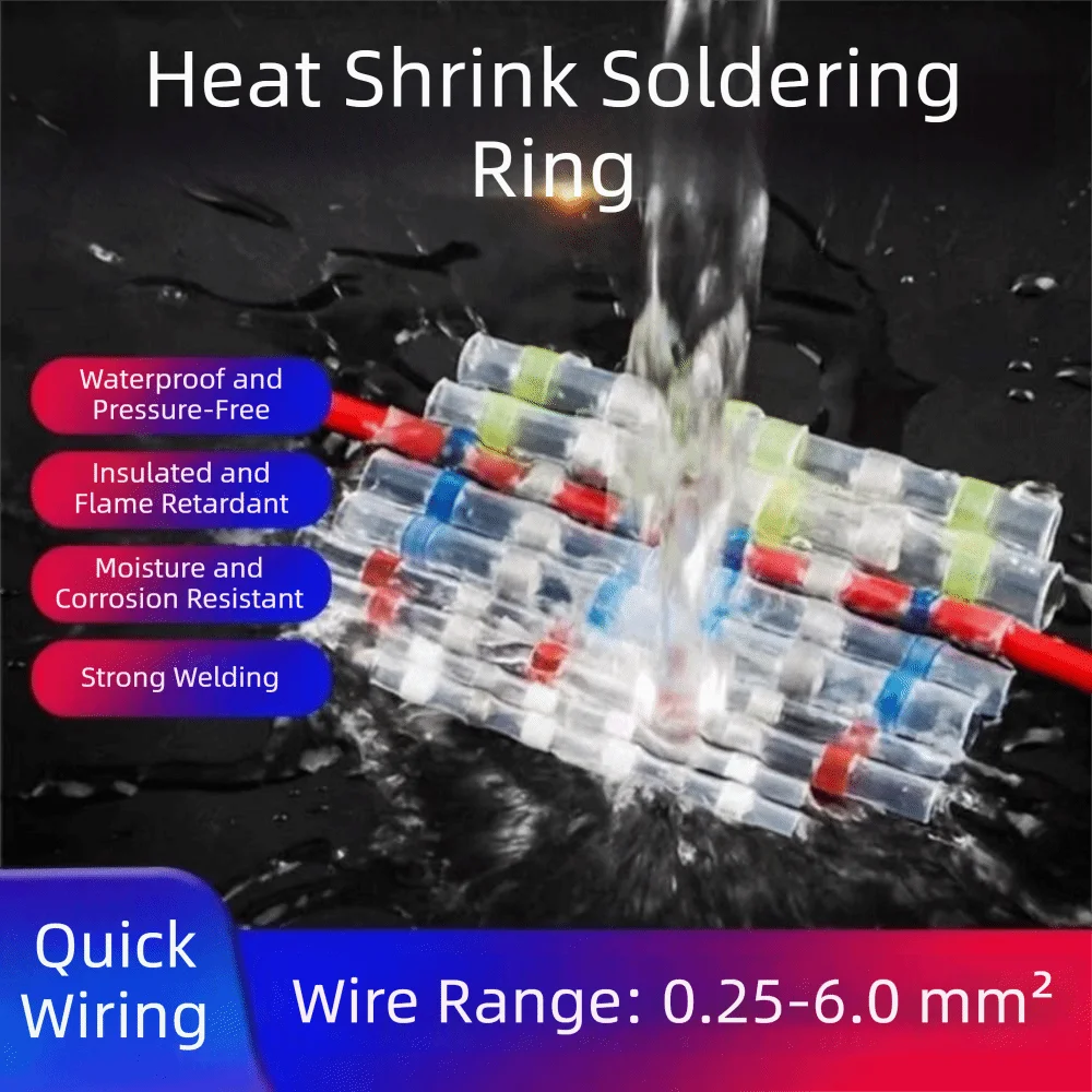 50/100Pcs Waterproof Heat Shrink Solder Sleeves Insulated Thickening Solder Ring Wire Crimp Butt Terminals Thermal Insulation