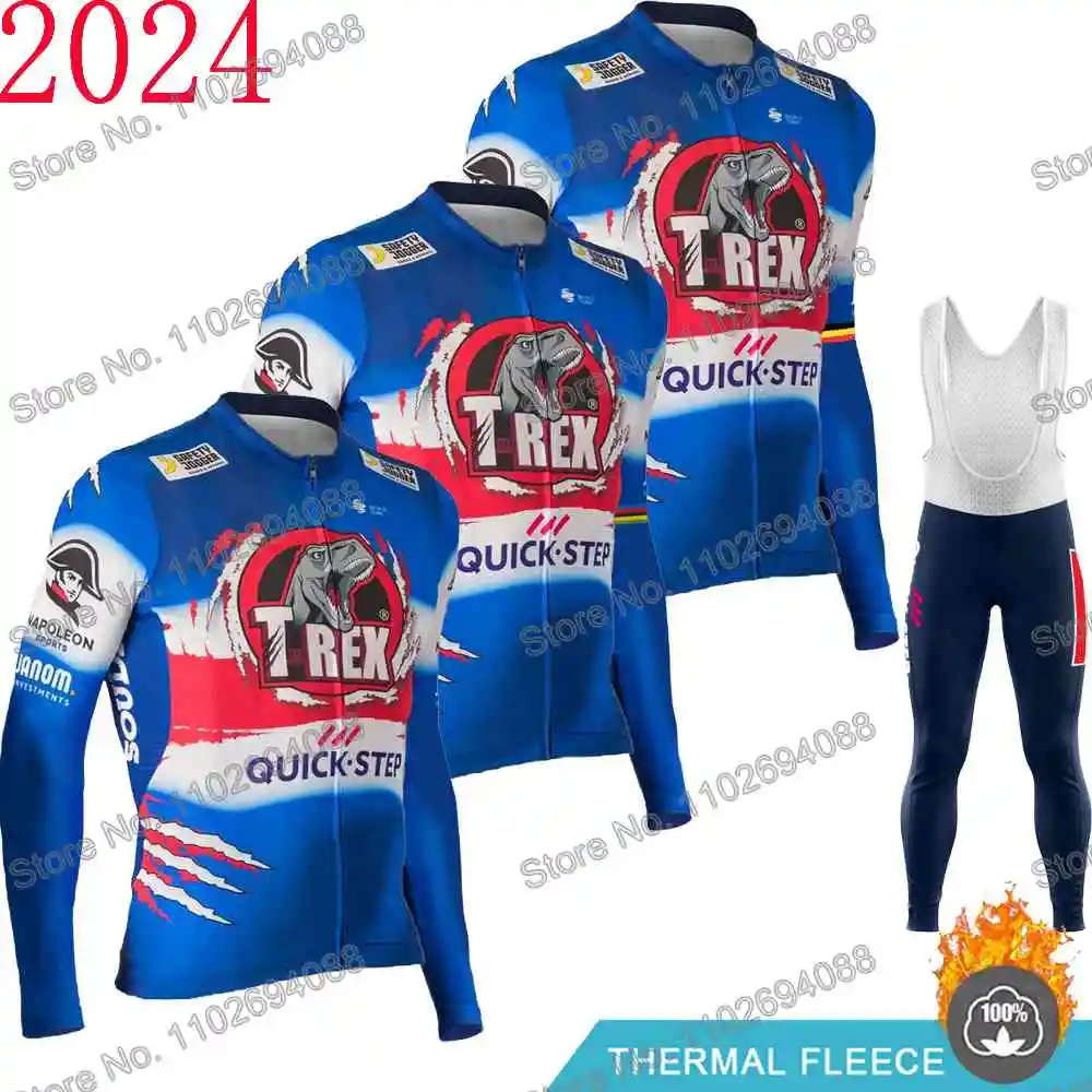 Soudal Quick Step T-rex 2024 Cycling Clothing Winter Cycling Jersey Men's Set Autumn Road Bike Shirt MTB Bicycle Thermal Jacket