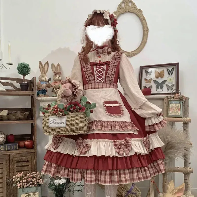 

ss23XL Skirt Op Vintage Little Red Riding Hood Cloak Long Sleeve Japanese Kawaii Lolita Gothic Dress Fairy Harajuku Y2k D