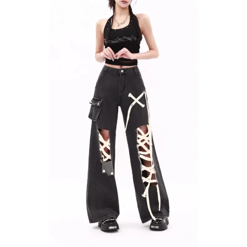 Women's High Waist Baggy Denim Pants, Boyfriend Trouser, Hip-hop Fashion, Vintage Streetwear, Wide Leg, Oversize, Y2K, 2024