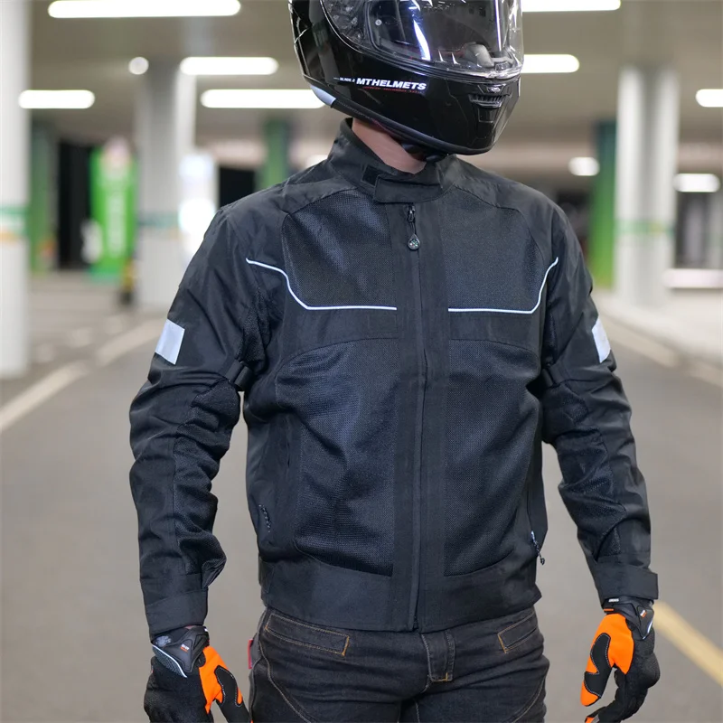 VEMAR Summer Men Ventilated Mesh Anti-Fall Motorcycle Jacket, Built-in CE/EVA Shoulder Elbow Back Pads Male Motorbike Jacket