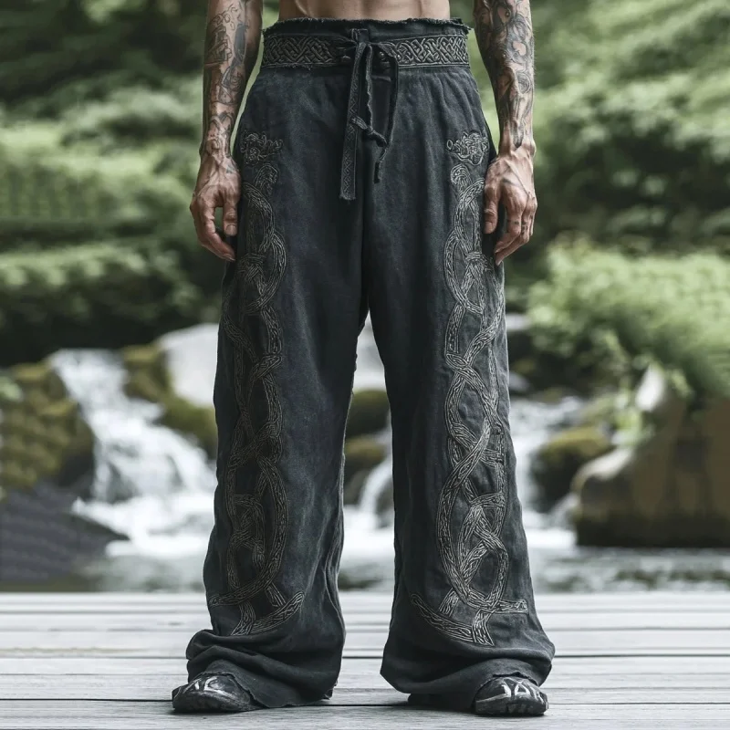 Men's Viking retro Nordic smart wolf 3D printed casual pants drawstring straight leg pants summer beach pants