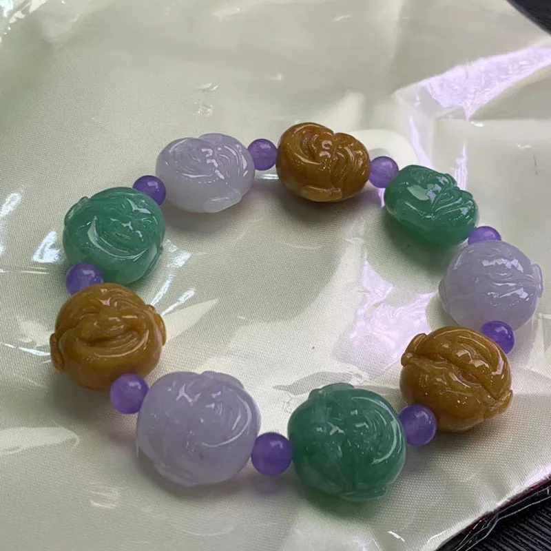 Myanmar Natural Colorful Smiling Moisturizing and Revitalizing Emerald Maitreya Bracelet Hand Pieces