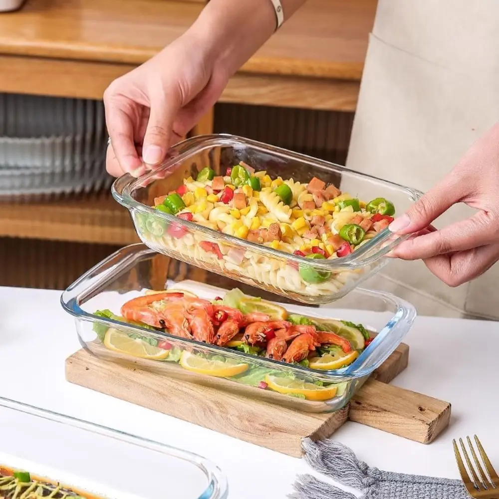 Durable Rectangular Glass Baking Dish High Temperature Resistant Thickened Lasagna Baking Tray with Lid Baking Pans Oven
