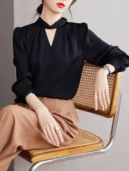 Fashion Solid Color Shirt Female Long Sleeve Commuting Tops 2024 New Women Design Sense Niche Shirt