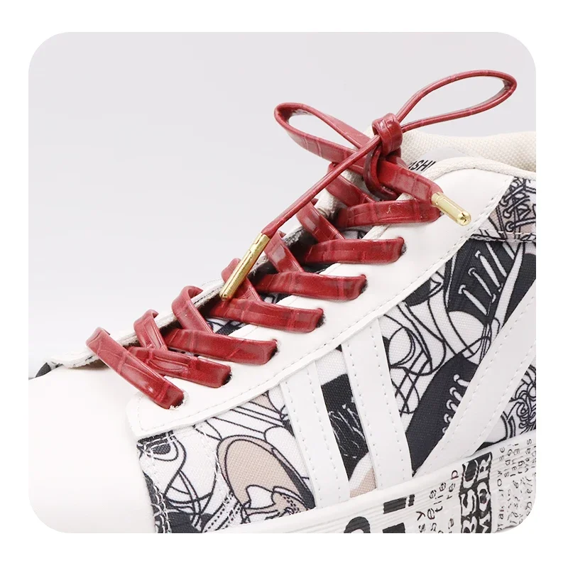 

1Pair 7MM Shoe Accessories PU Leather Flat Cord Men Women Sneaker 2023 Fashion Shoelaces Deep Red for Kid Sznurówk Drop Shipping