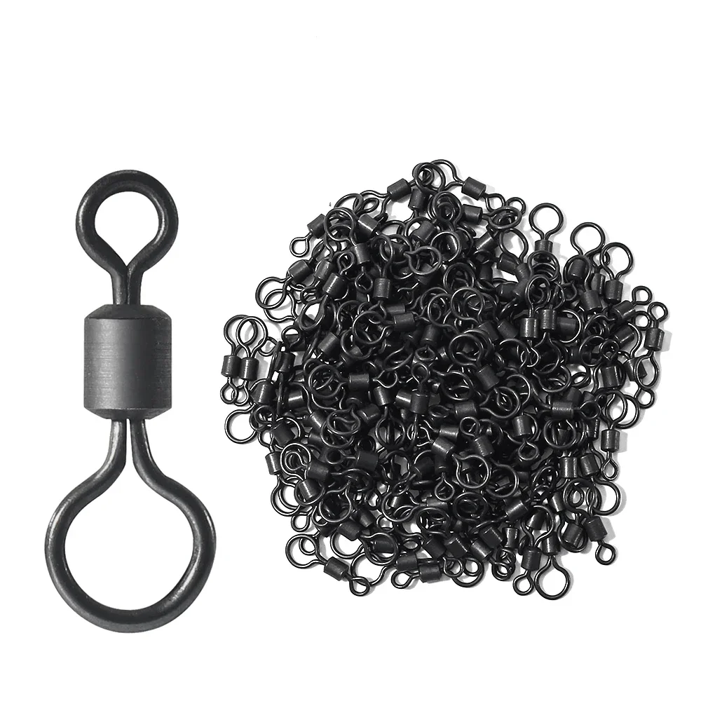 DNDYUJU 100pcs Carp Fishing Swivel Big Eye Rolling Swivels Matt Black Carp Quick Change Connector Fishing Hooks Lure Accessories