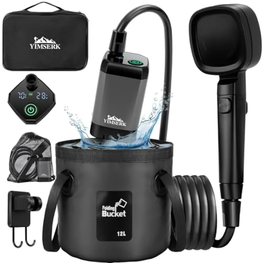 

7800mAh Portable Shower for Camping Rechargeable Electric Outdoor Shower Kit with Handbag Filtered Shower Head IPX7 Waterproof