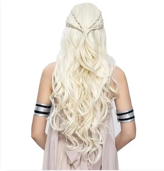 Capelli sintetici Daenerys parrucche Targaryen argento Costume intrecciato lungo Cosplay Queen Lolita parrucca per le donne