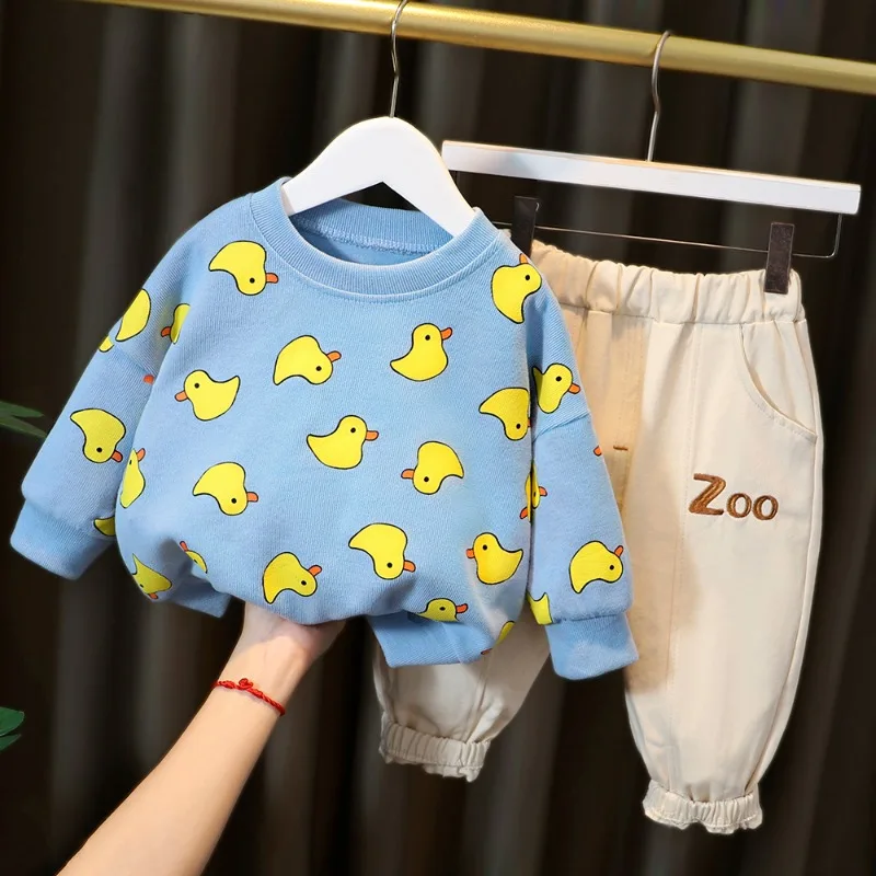 ملابس Pure Cotton Child Groups of Pant Spring Autumn New Cartoon Children Top and Bottom Clothes Set Casual Kid Clothes Girl Boy