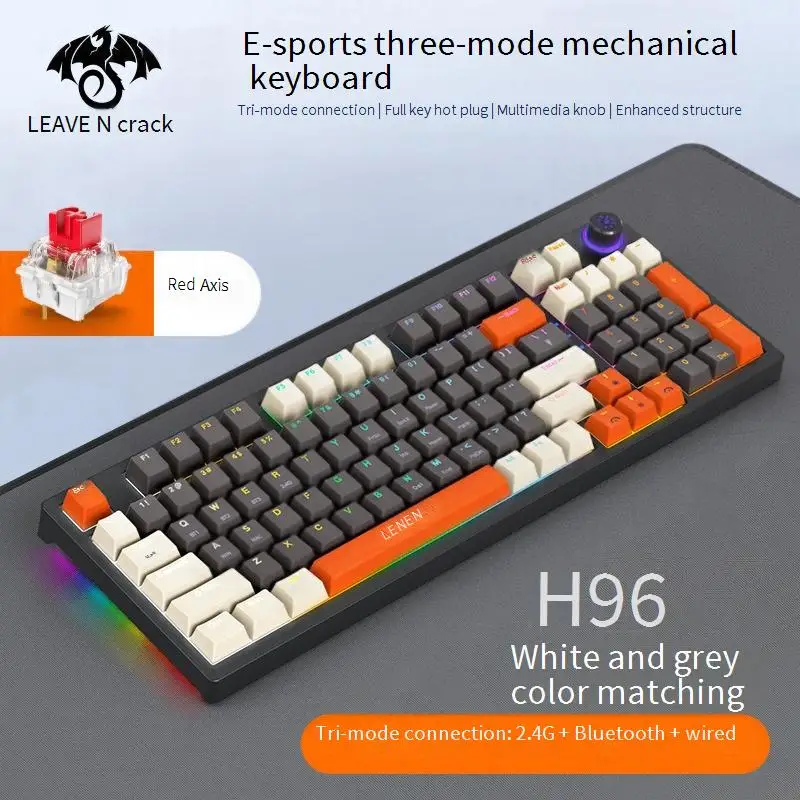 Teclado mecánico tricodo de intercambio en caliente H96, junta personalizada, teclado inalámbrico RGB para juegos para Win Mac