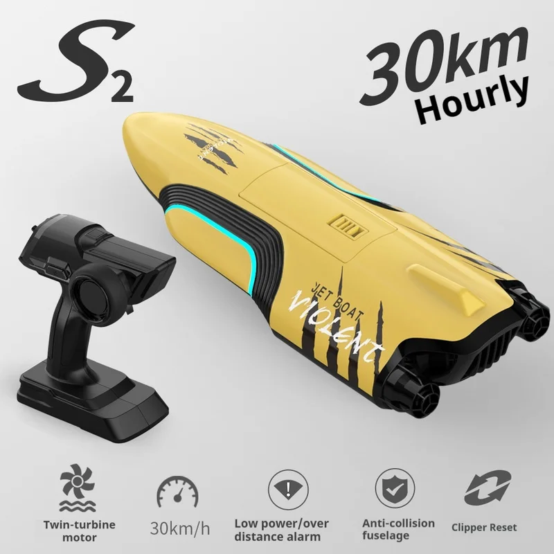 

S2 Remote Control Ship High Speed Double Vortex Spray Fast Boat Toy with Clipper Overturn Reset Feature for Competitive Boating