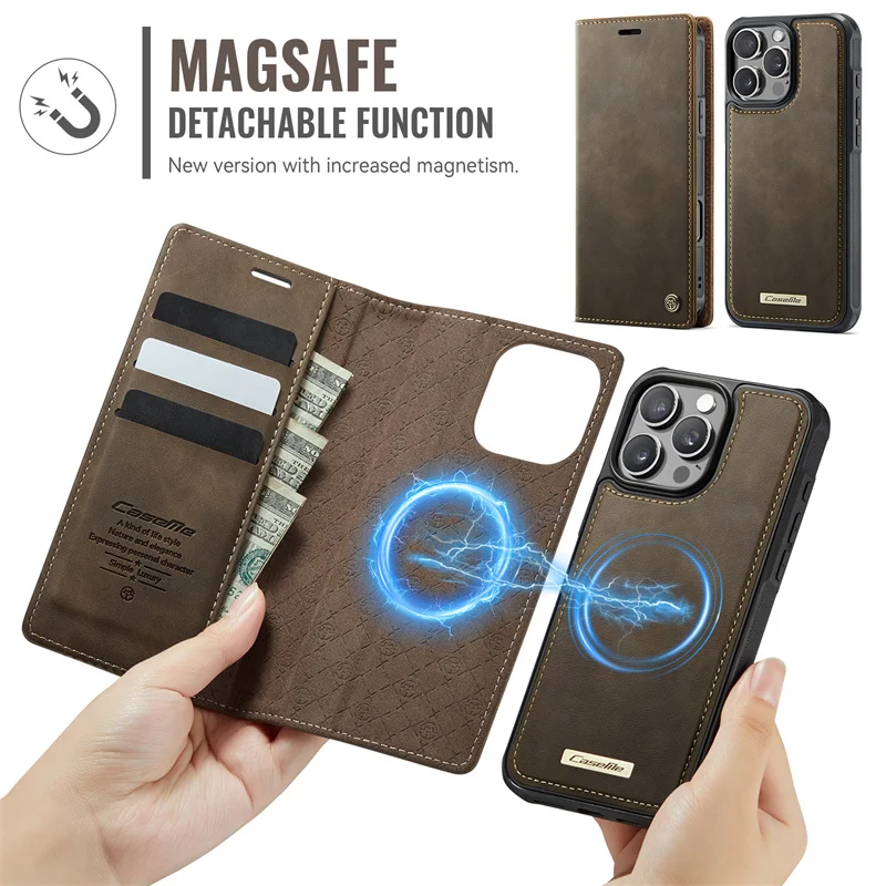 Magnetic PU Leather Flip Card Wallet Phone Case For iPhone 11 12 13 14 15 16 17 Pro Max Plus For Magsafe Wireless Charging Cover