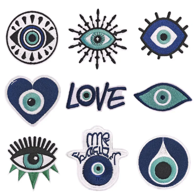 New Arrival Evil Eye Embroidery Iron on Patch Blue Eyeball Badge Ancient Eyes Emblem Thermo Adhesive Appliques for Clothing DIY