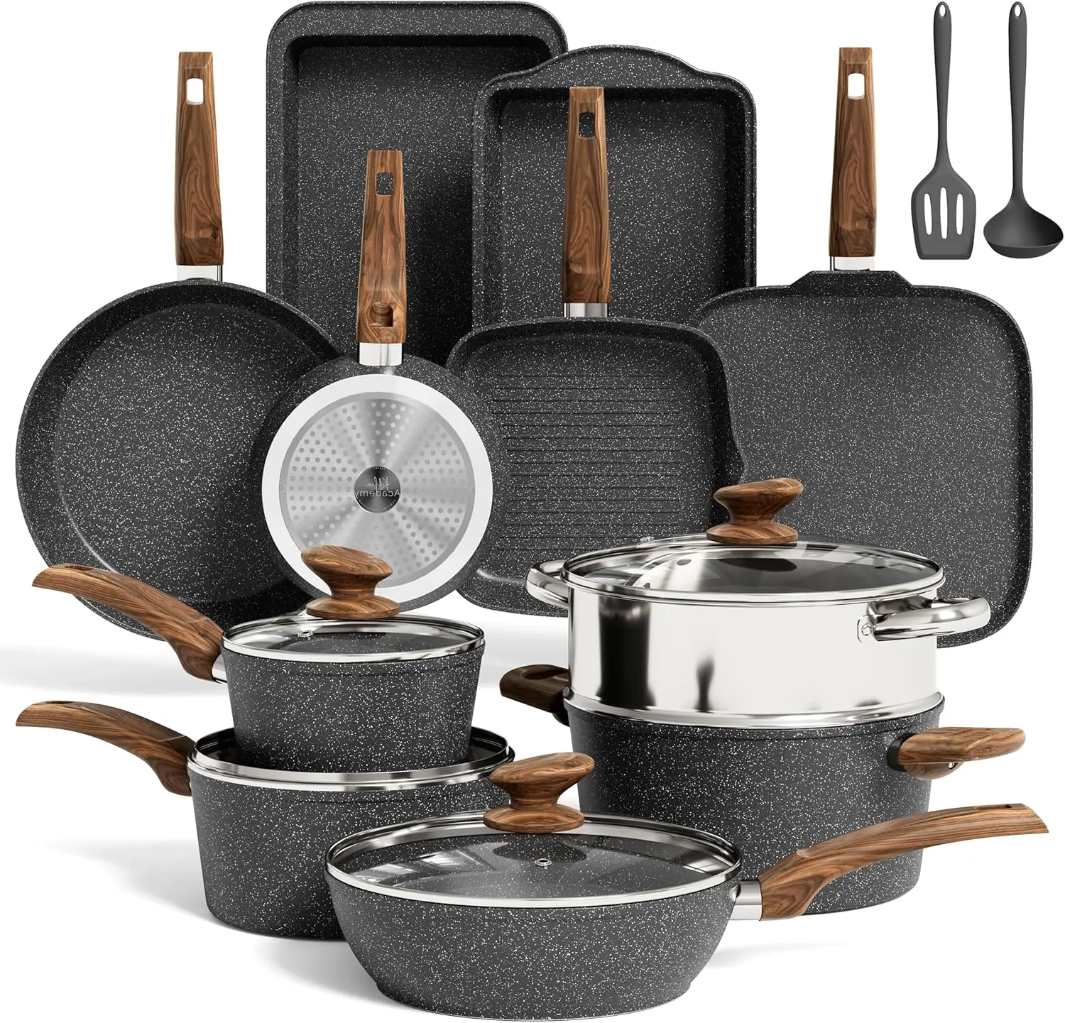 

17 Piece Pots and Pans Set Non Stick, Kitchen Cookware Sets with Nonstick Granite Stone Coating, Suitable for Induction