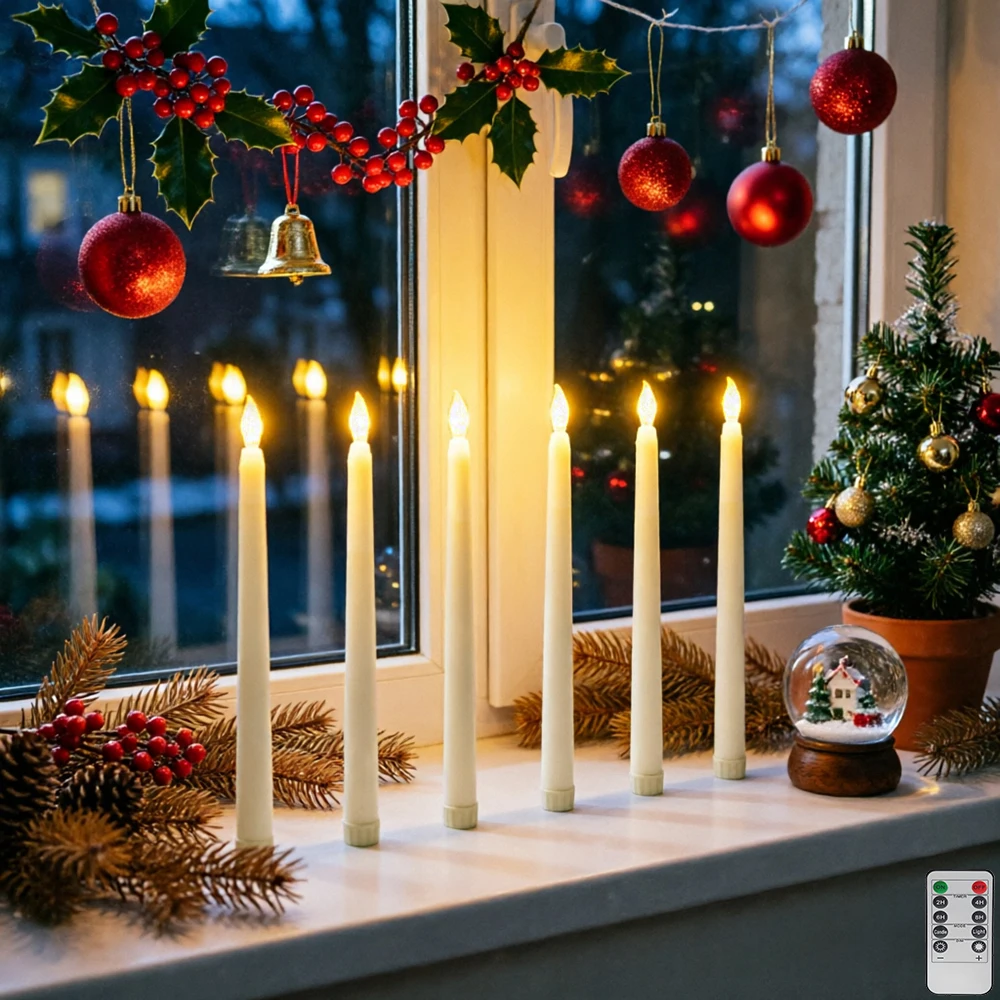 Remote Control Long Pole Pointed LED Electronic Pole Wax Lamp, Used for Christmas Halloween Party Desktop Fireplace Sill Decor