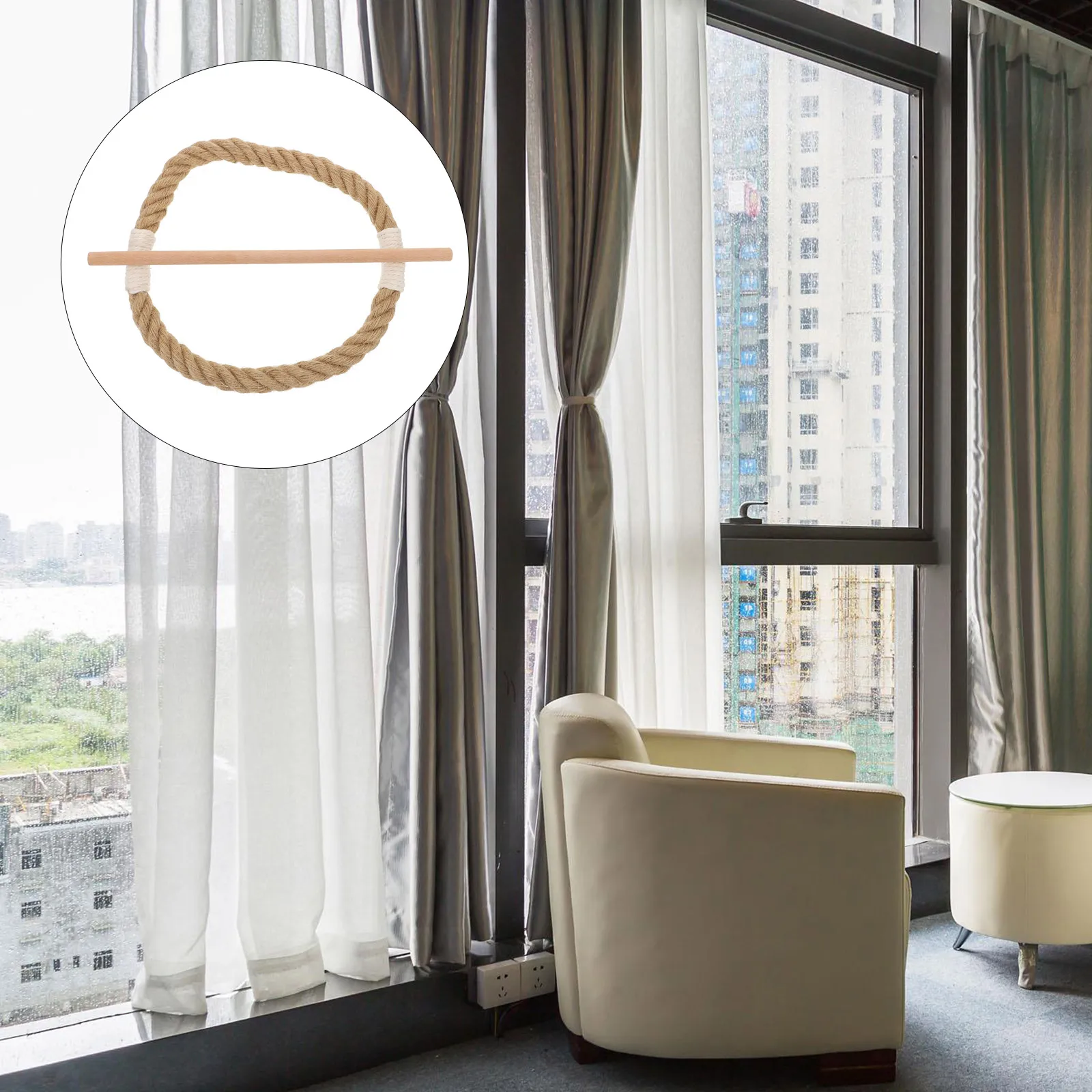 

1Pcs Wood Color Curtain Tieback Hemp Rope Curtain Fixing Buckle Practical Creative Holder for Home Curtains