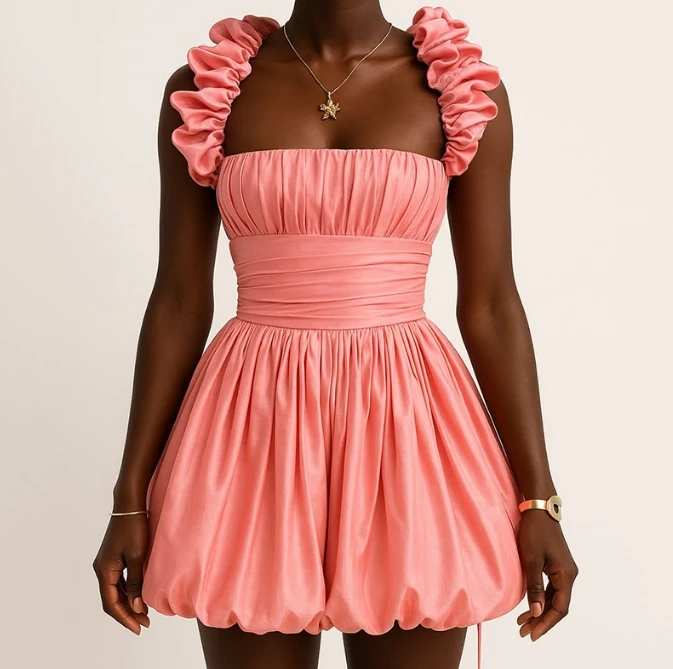 

Women's Dress Summer New Style Temperament Hanging Neck Strapless High Waisted Flower Bud Sleeveless Short Dress