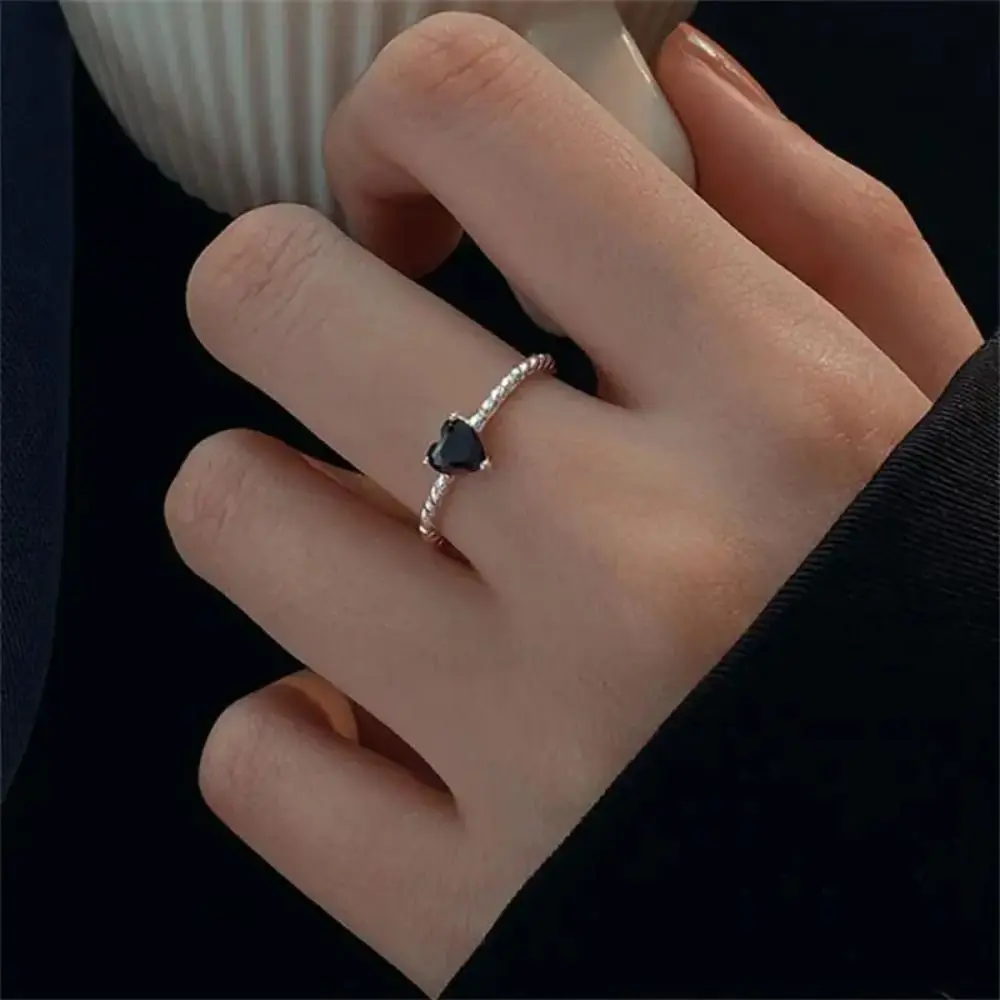 Simple Design Heart Zircon Open Rings For Women Adjustable Love Couple Twist Ring Gift Jewellery Accessories