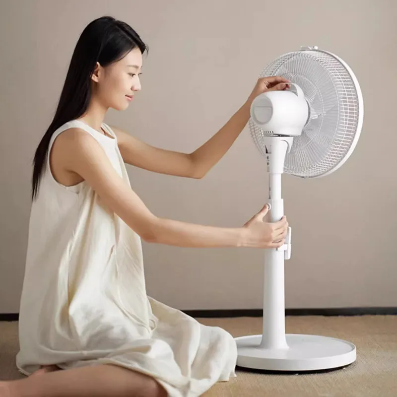 Floor-Mounted Electric Fan Household Light Sound Bedroom Large Wind Air Circulation Fan White Remote Control Mute Liftable