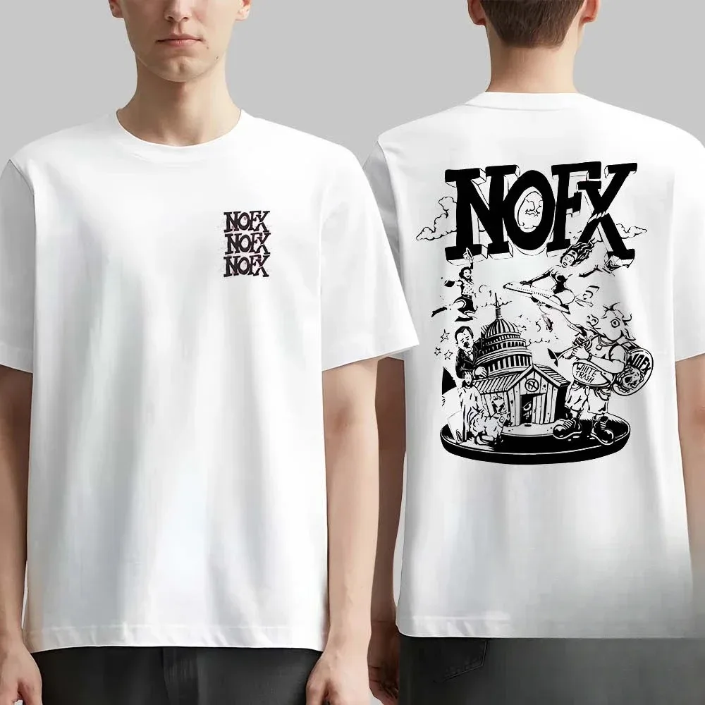 Camiseta de Manga Curta Essencial para Fãs Masculinos e Femininos, Camiseta Casual de Verão da Moda, Padrão da Banda de Rock NOFX, Algodão Puro Unissex