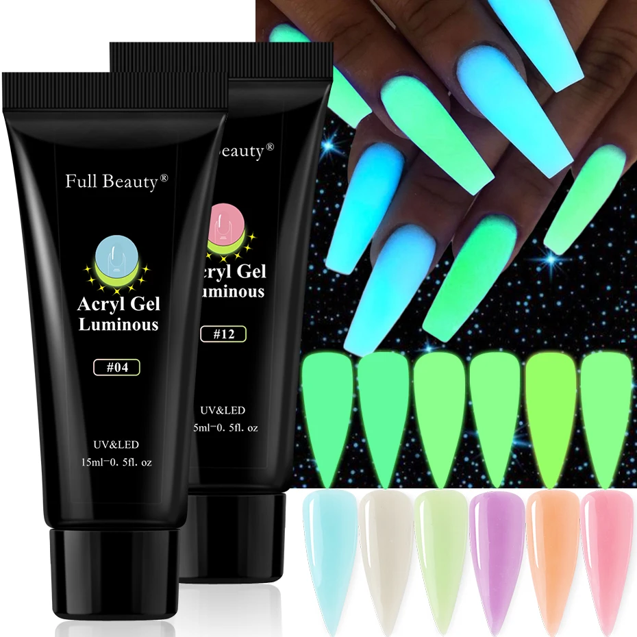 

15ml Poly Acrylic Nail Extension Gel Glow In Dark Quick Building Poly Extensions Constructing Nail Gel Polish Extend Tips NT1832