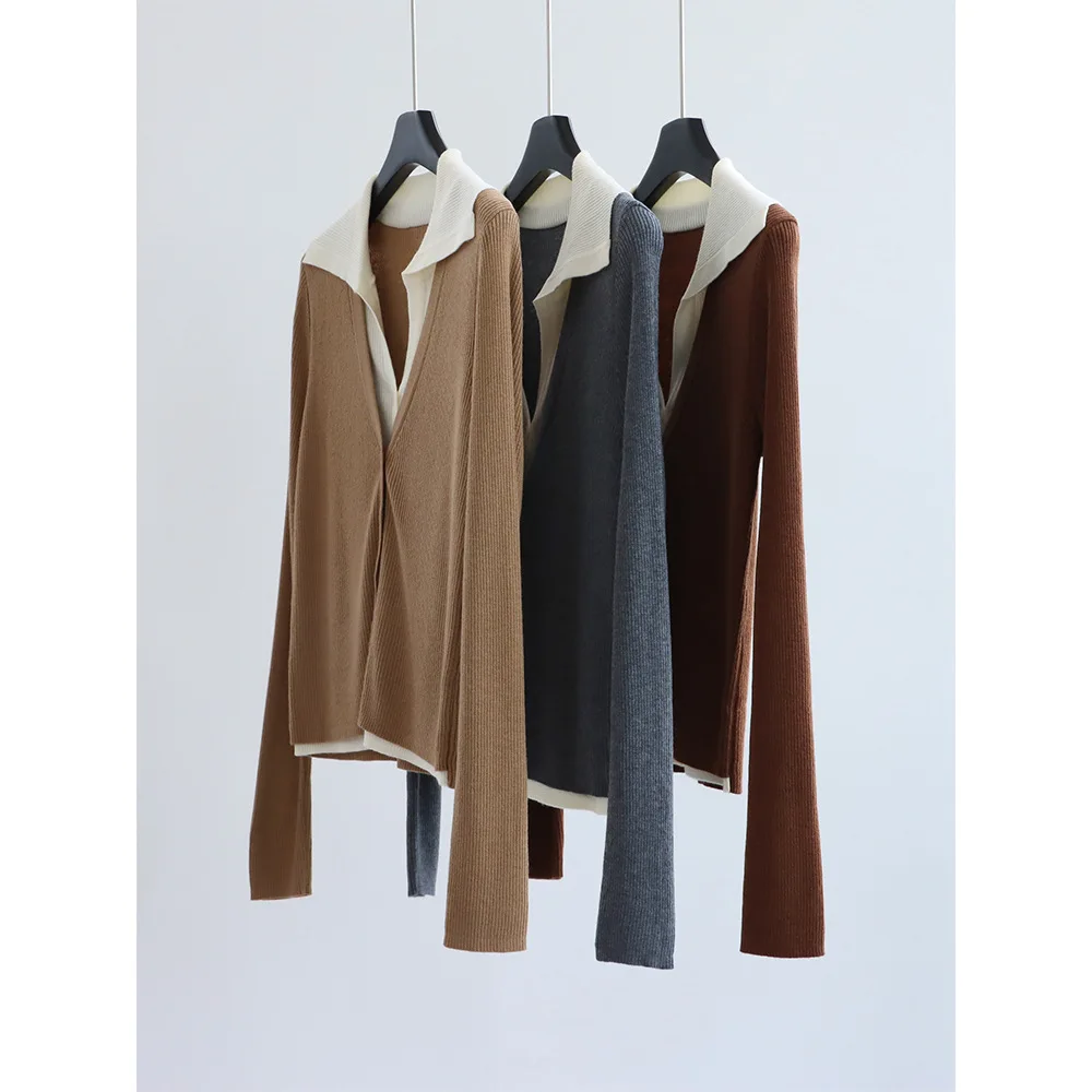 Cárdigan de punto de lana mixta, ropa interior con cuello, capa Base, Otoño Invierno, viaje, corte Regular, largo, Sve, Color puro