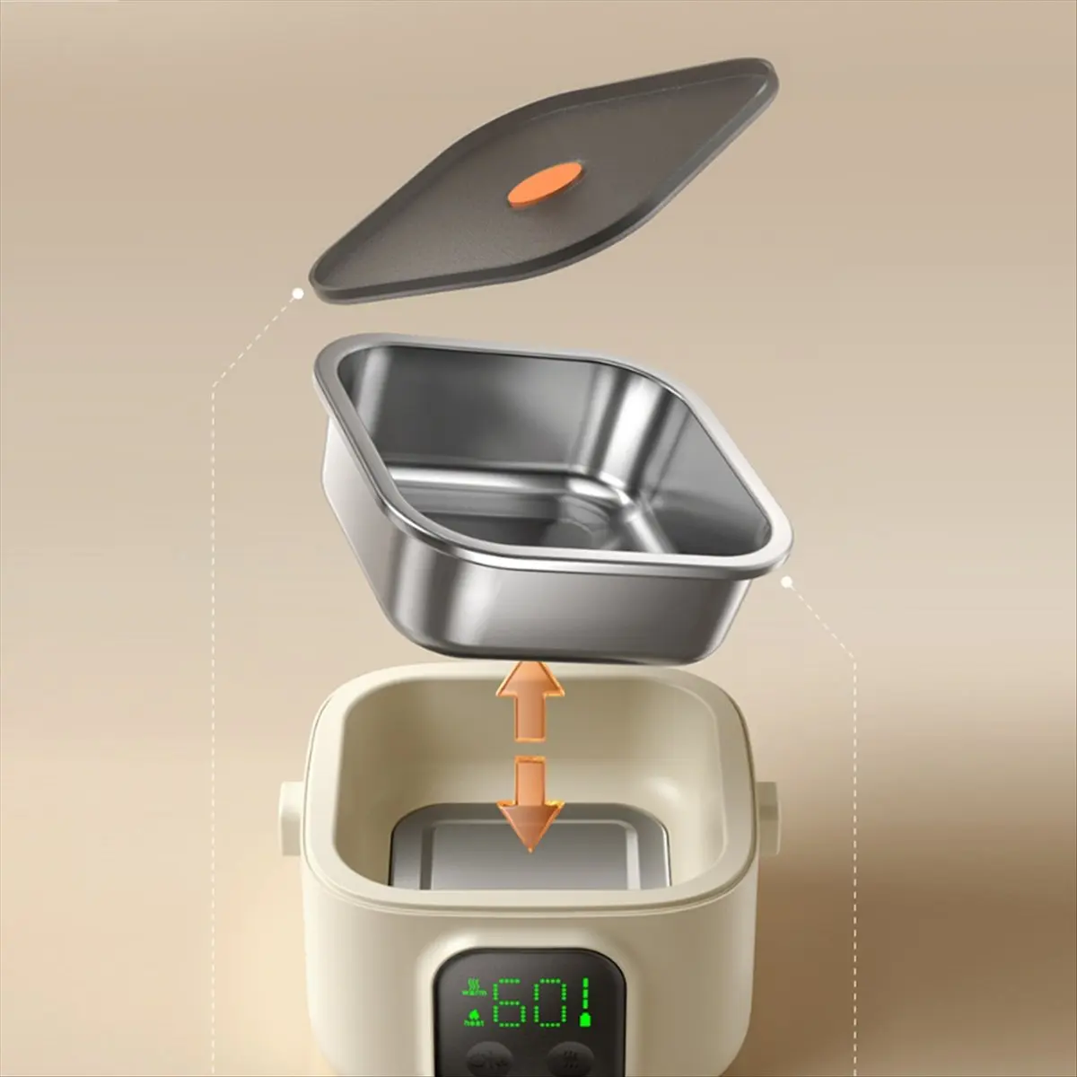 

N18R Перезаряжаемый электрический ланч-бокс Портативный безводный нагрев 500 мл ЖК-дисплей Беспроводной нагревательный ланч-бокс