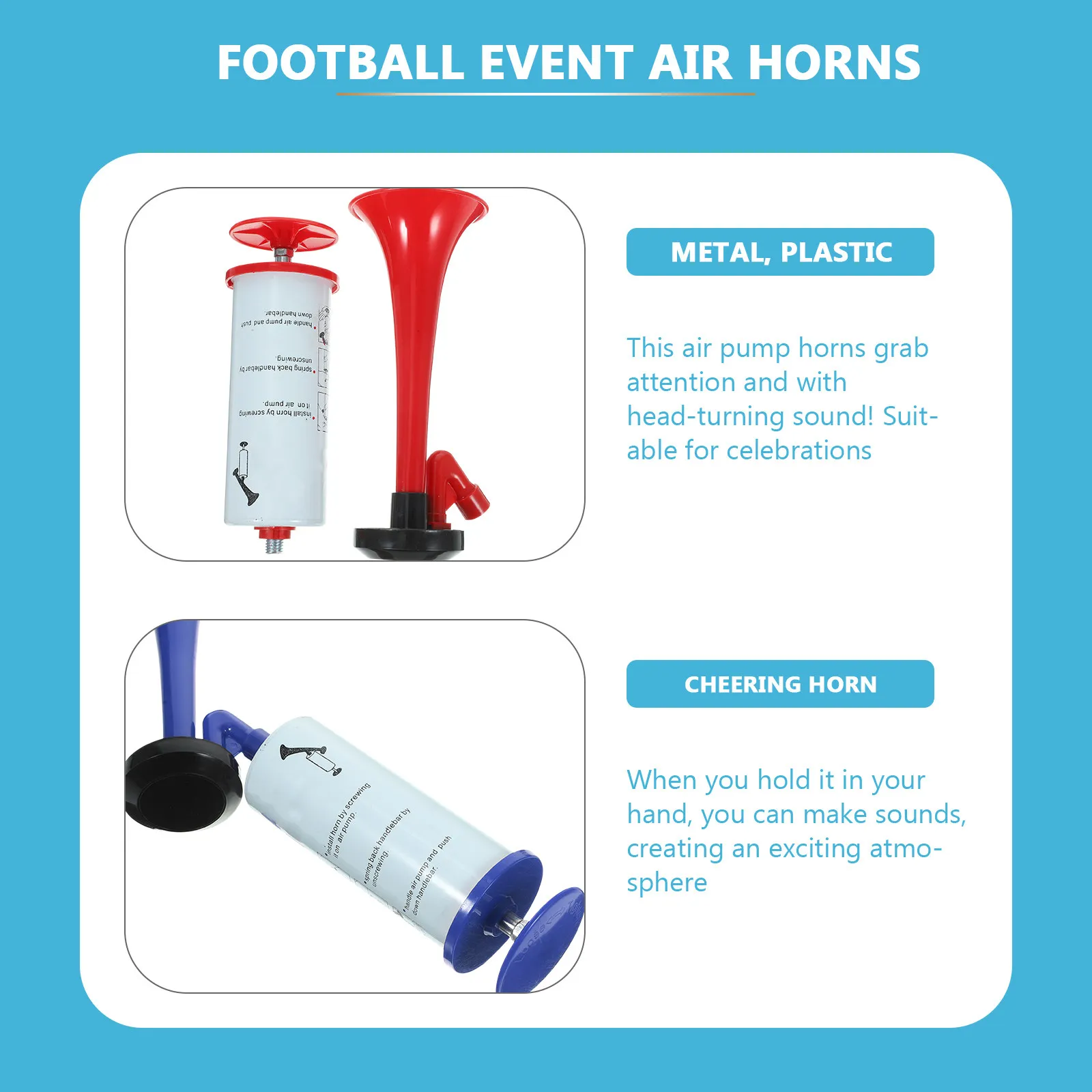 

2Pcs Handheld Air Horn for Football Soccer Events Cheer Prop Bright ABS Hand Push Pump Noisemaker Party Celebration Horn