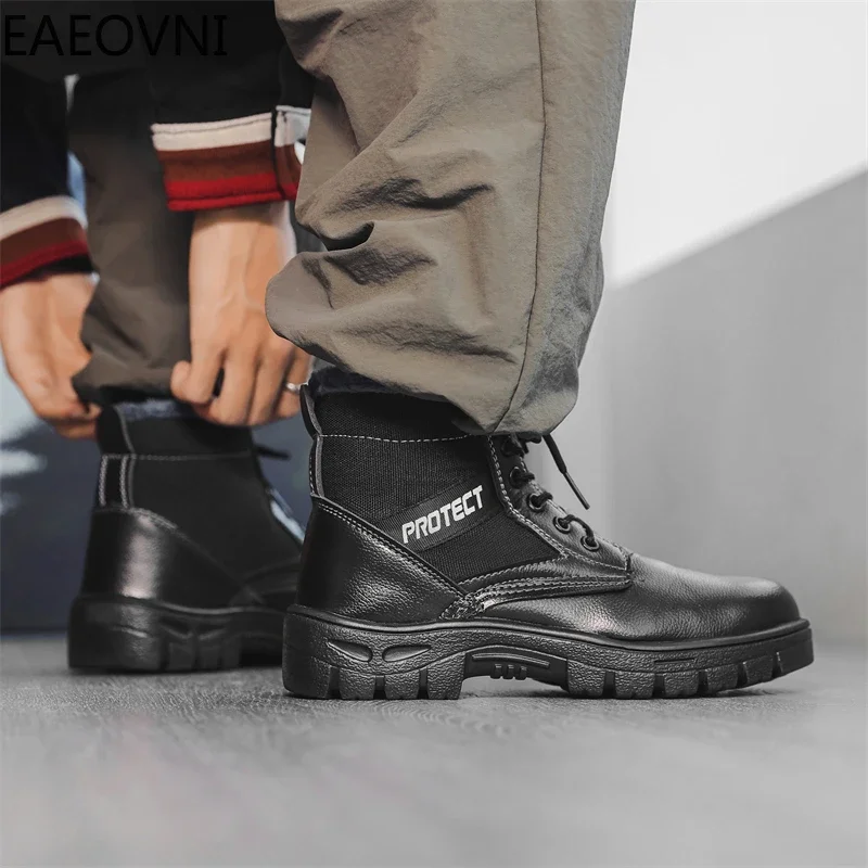 Botas masculinas ao ar livre bota de couro homem na moda all-match macio confortável personalidade anti-desgaste sapatos para homem estilo britânico vintage